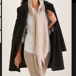 NWT Chicos Faux-Pearl Embellished Oblong Scarf